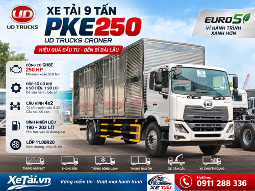 Xe tải 9 tấn UD Trucks PKE250 250HP Euro 5 | GH8E 7.698cc